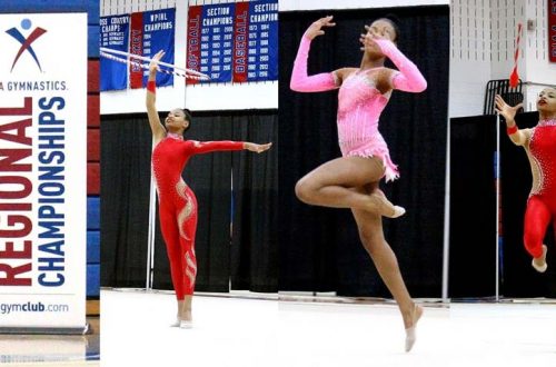 black girl doing rhythmic gymnastics at the region 5 championships