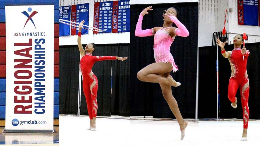 black girl doing rhythmic gymnastics at the region 5 championships