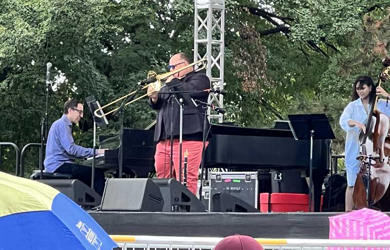 Michael Dease on trombone and Liany Mateo on Bass at the 2022 Detroit Jazz Festival on Labor Day weekend