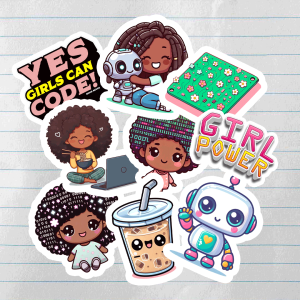 collection of nine stickers about coding for girls